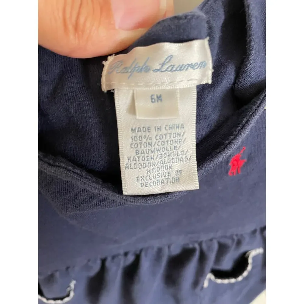 Ralph Lauren Polo blue short sleeve dress casual cotton logo Size 6mon.